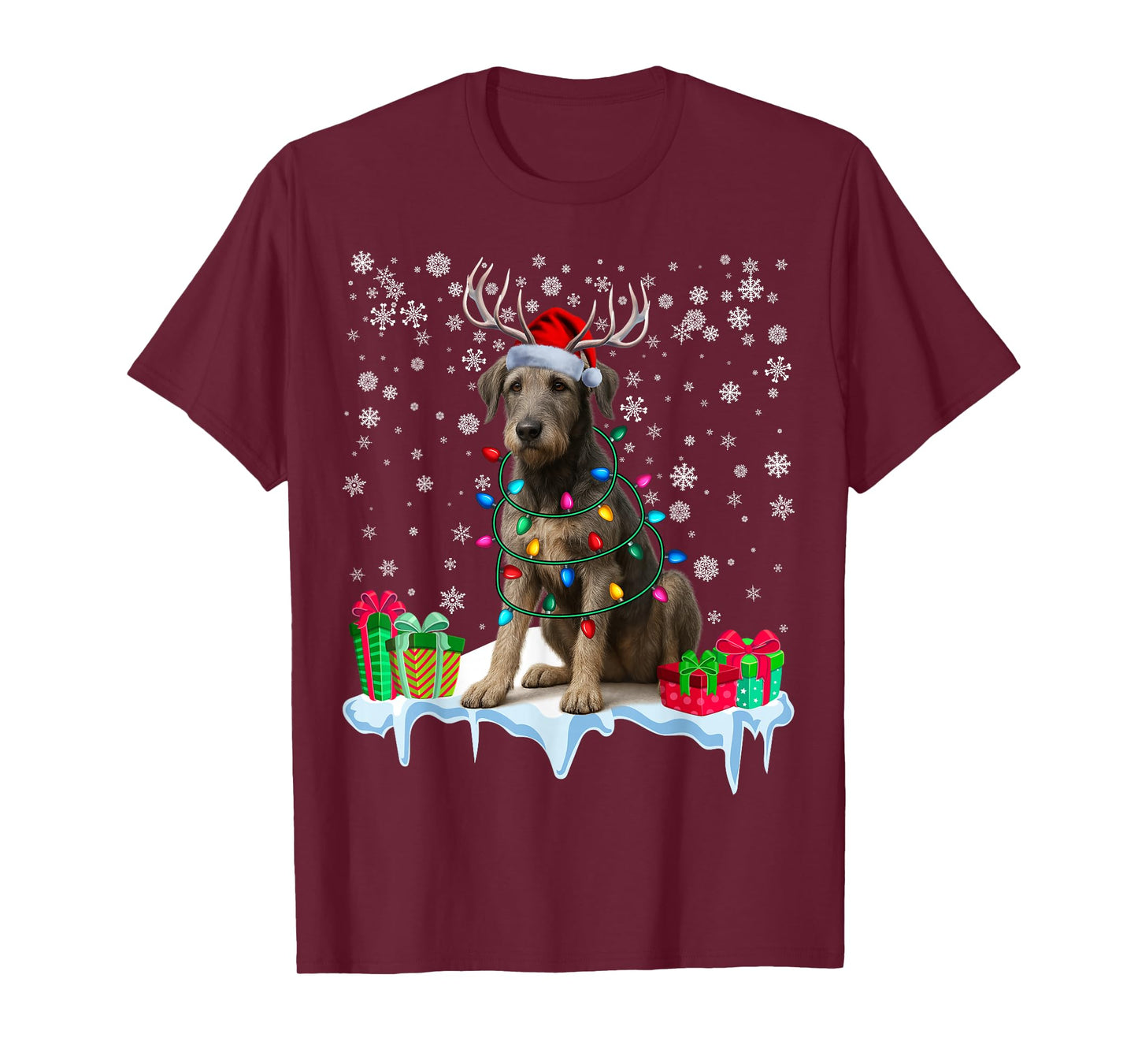 Irish Wolfhound Christmas Santa Hat Reindeer Pajama Dog Xmas T-Shirt