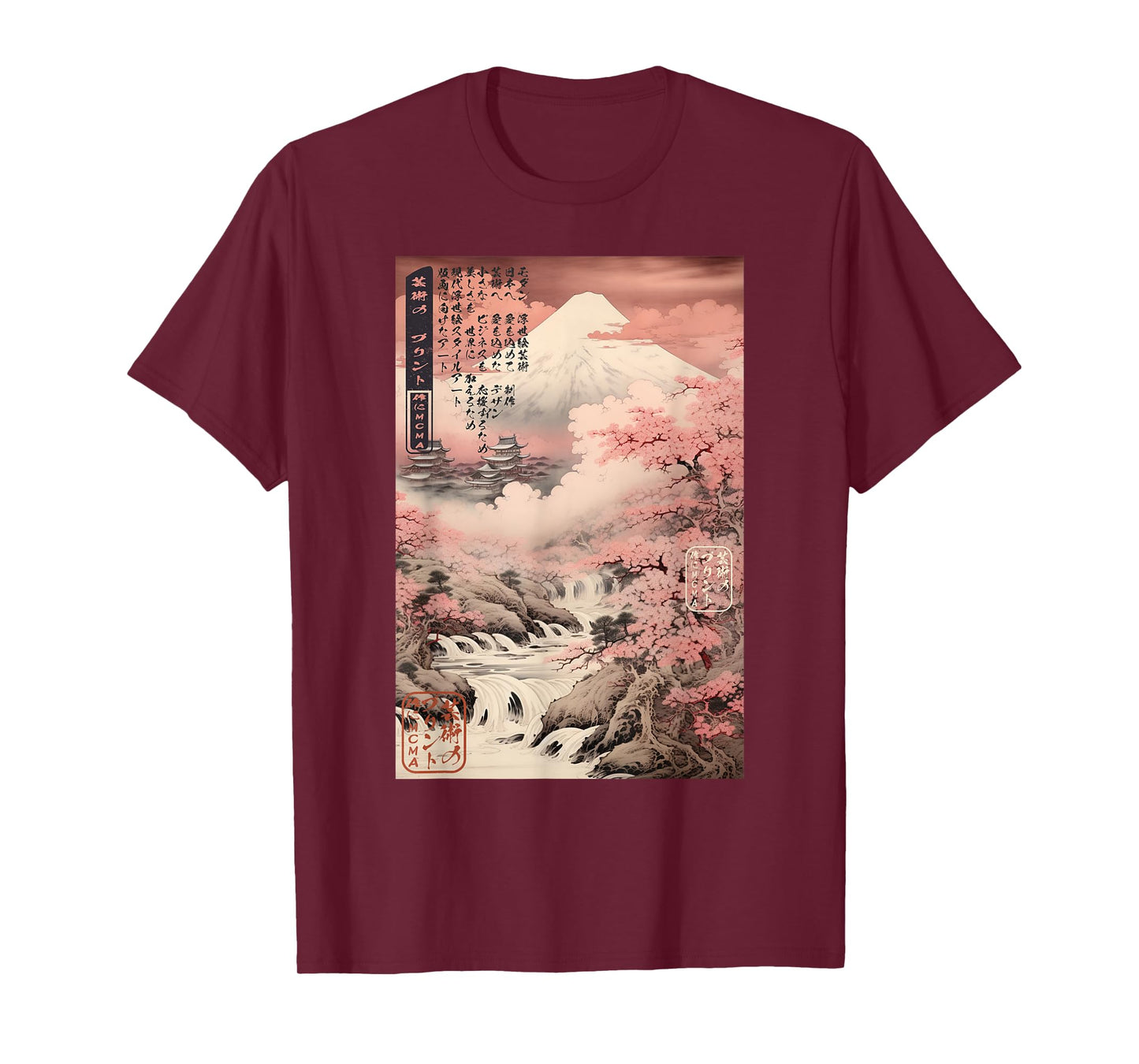 Ukiyo-e Cherry Blossom Mountain Landscape Japanese T-Shirt