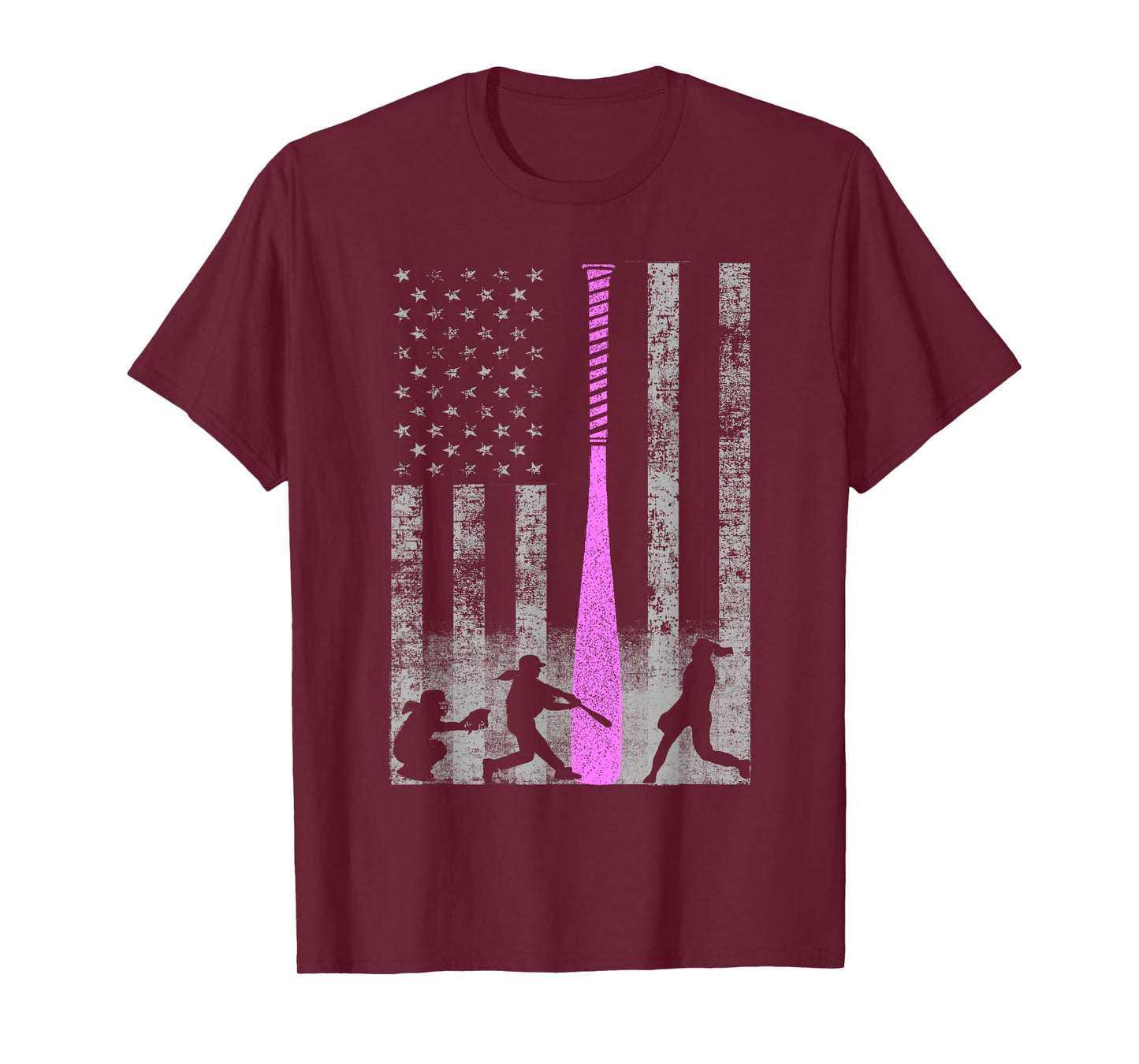 American Softball Flag T-Shirt - Players and Pink Bat T-Shirt