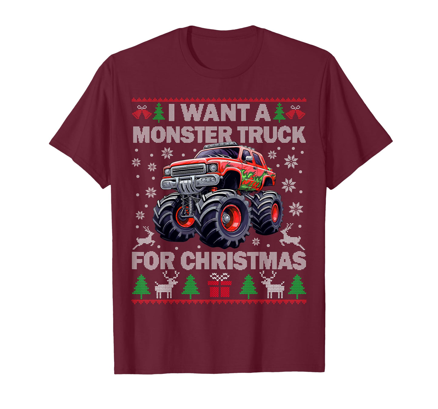 Kids I Want a Monster Truck for Christmas Ugly Sweater Truck T-Shirt