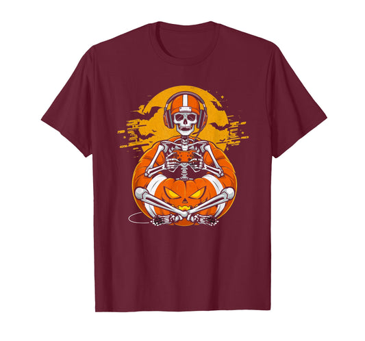 Skeleton Football Halloween Gamer Video Gaming Boys Men Kids T-Shirt
