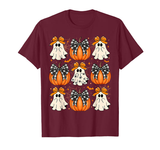 Halloween Ghost Coquette Bow Pumpkin Spooky Boo Women Girl T-Shirt