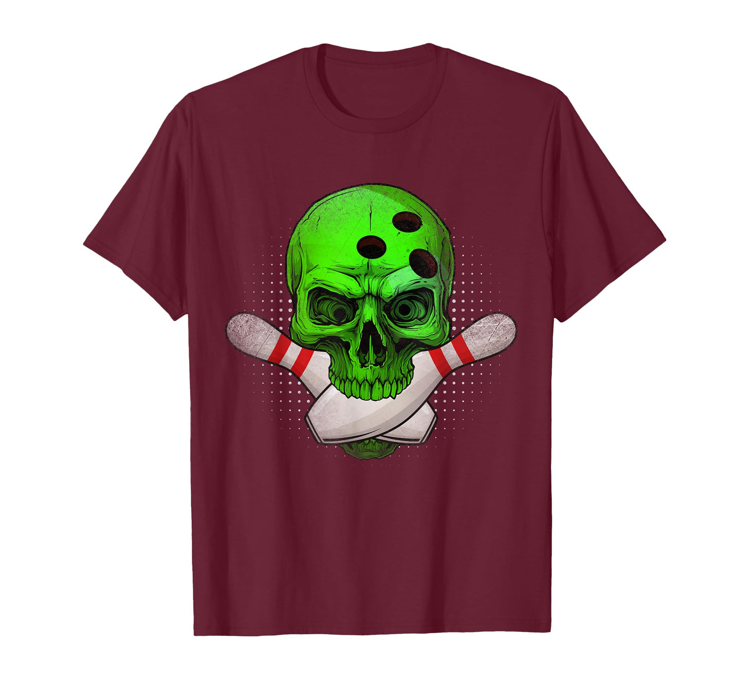 Skeleton Head Skull Bowling Ball & Pins Happy Halloween Day T-Shirt