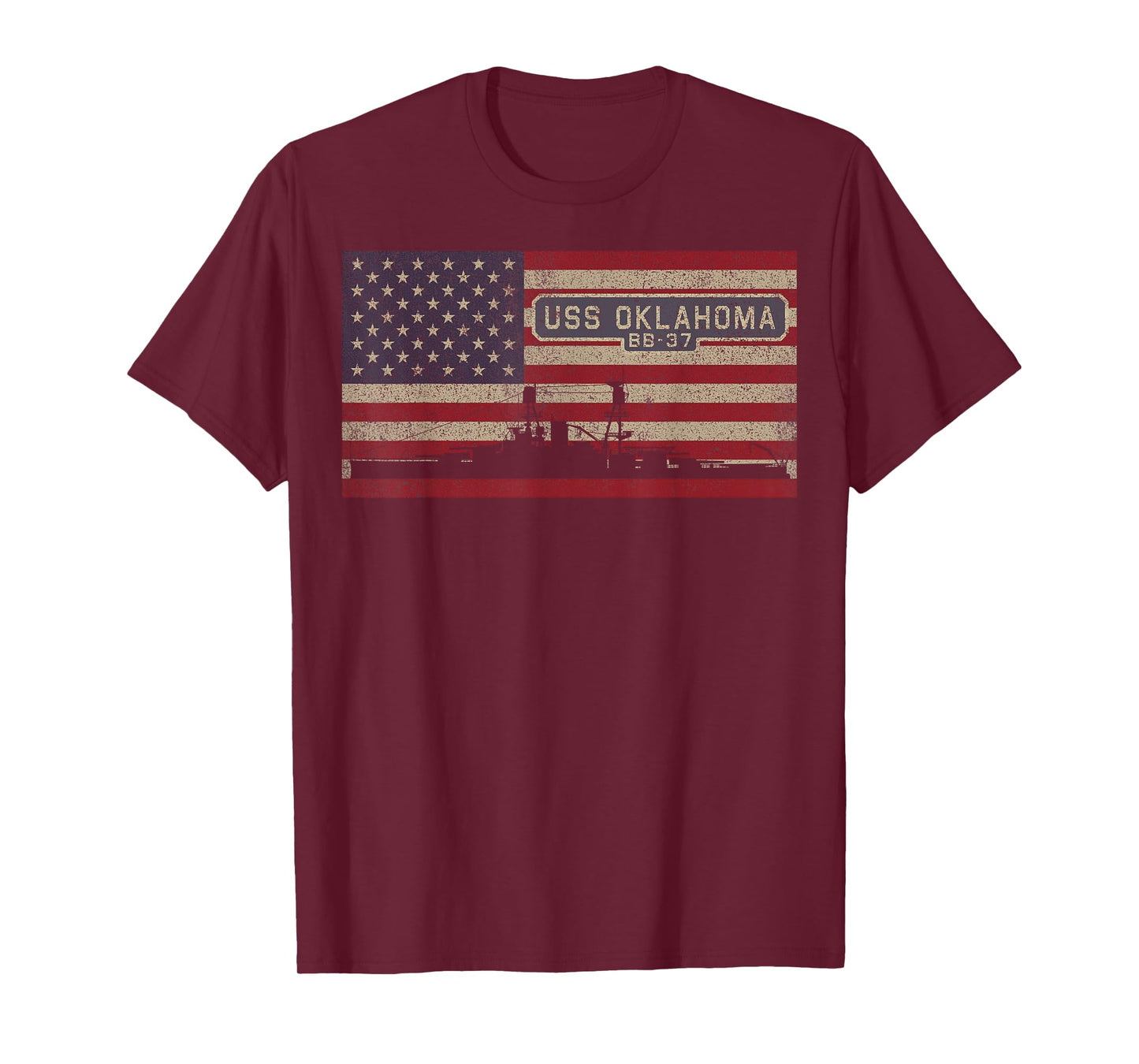 USS Oklahoma BB-37 WW1 Battleship USA American Flag T-Shirt