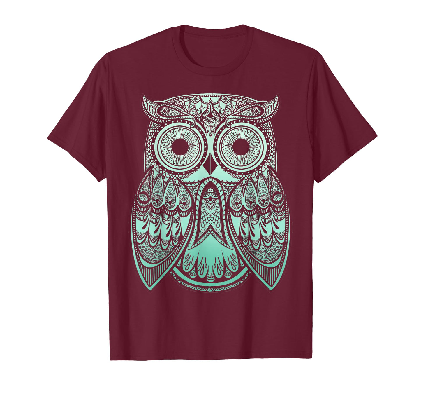 Teal Gradient Paisley Henna Owl Bohemian T-Shirt