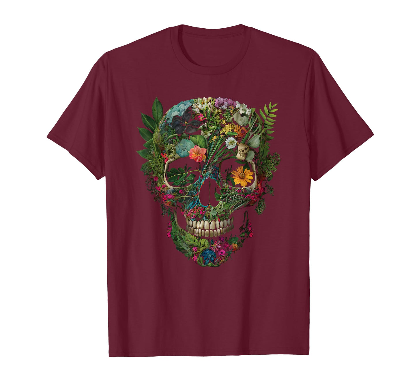 Haunted Botanical Garden Human Skull With Flowers And Plants T-Shirt