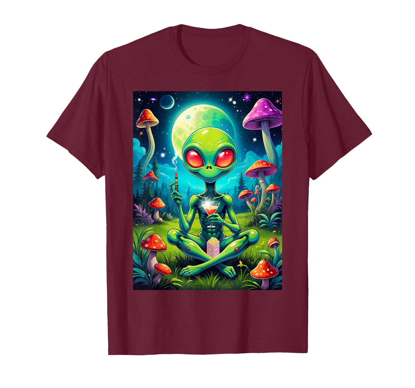 Psychedelic Alien Bong Voyage Vaping with Martini T-Shirt