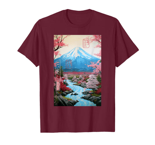 Ukiyo-e Cherry Blossom Mount Fuji Serenity Japanese T-Shirt