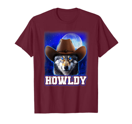 Cowboy Wolf Howldy Funny Mashup Howl Howdy T-Shirt