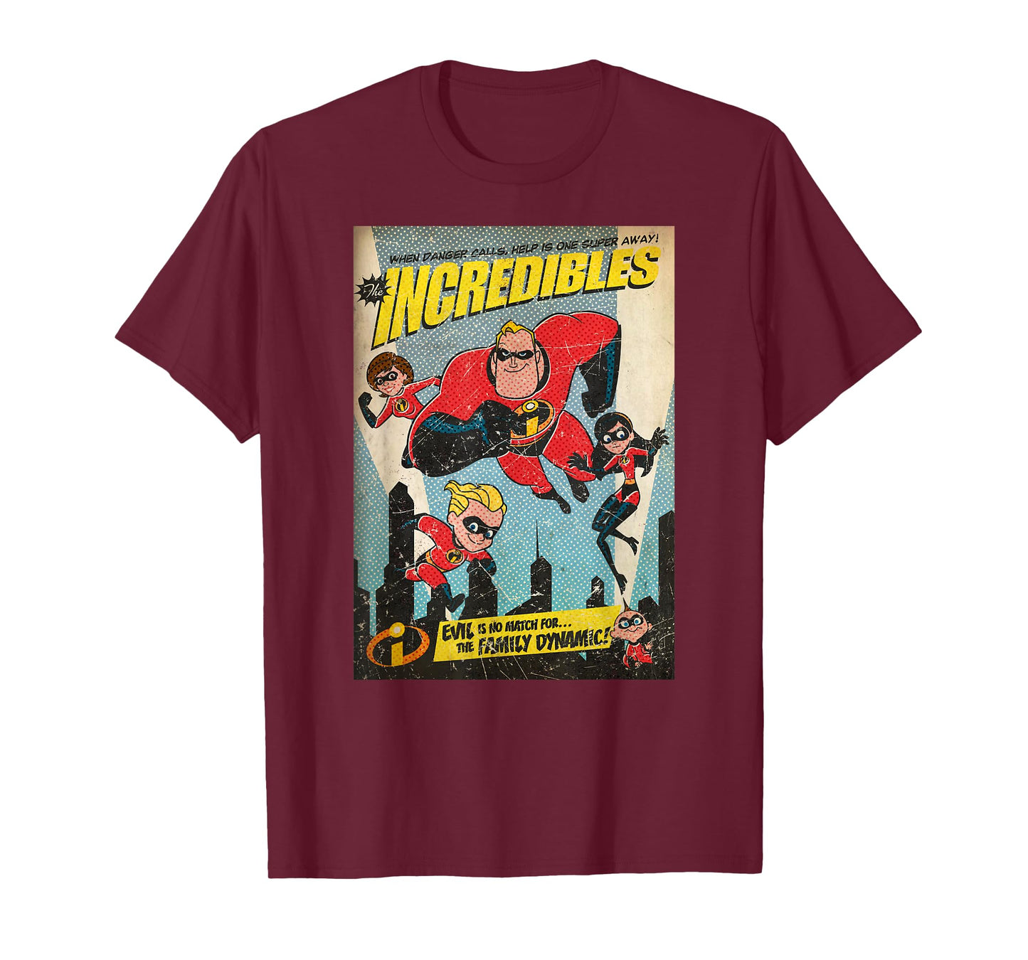 Disney Pixar The Incredibles Family Group Comic Vintage T-Shirt
