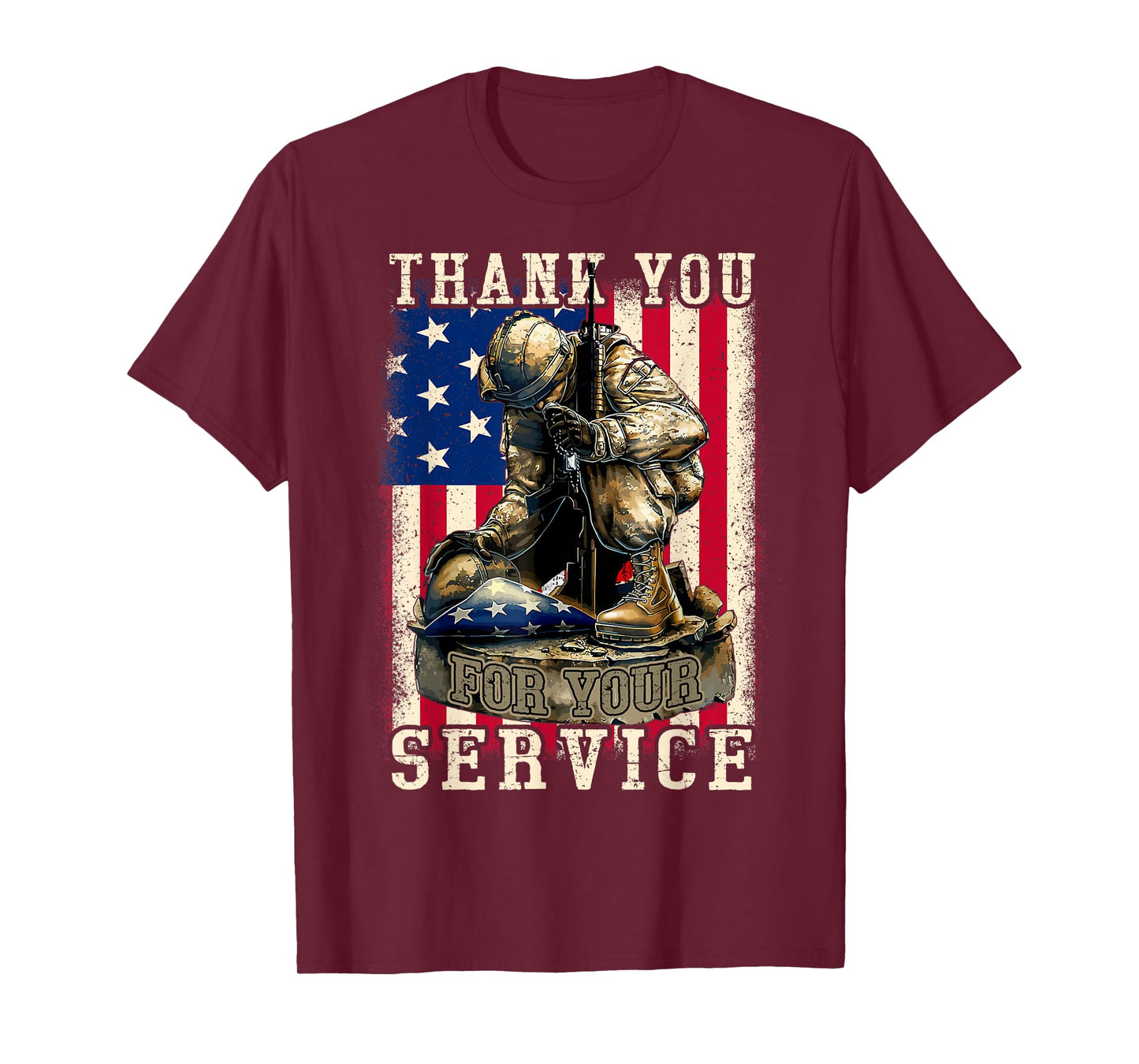 Thank You For Your Service Patriotic Veterans Day USA Flag Women Kids Men T-Shirt