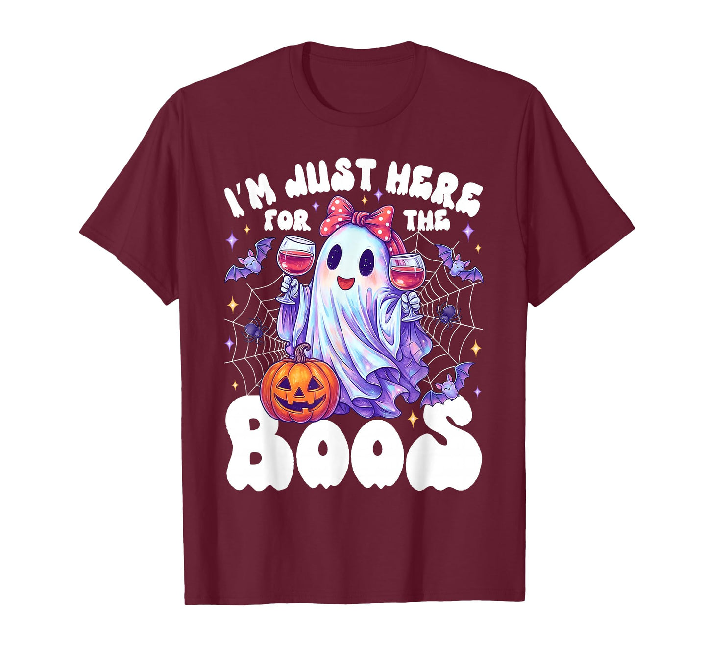 Funny I'm Just Here for The Boos Cute Halloween Ghost Women T-Shirt