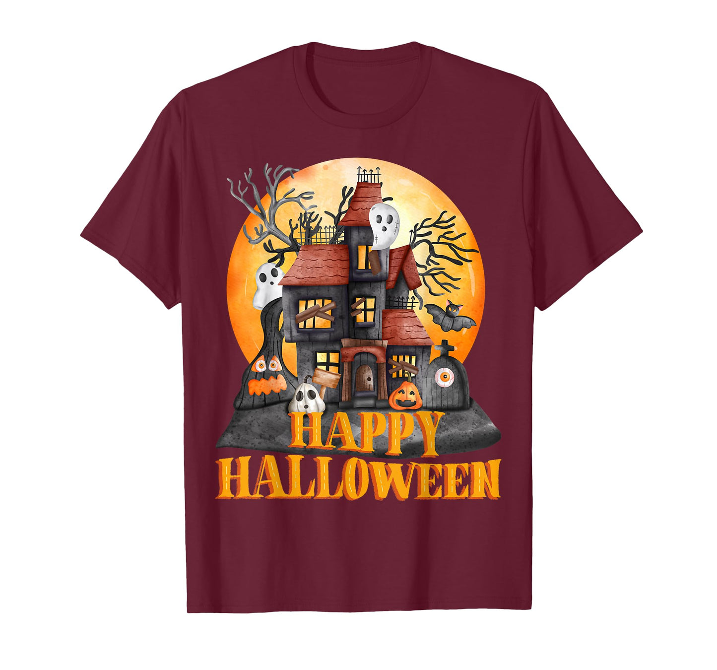 Fall season happy Halloween haunted houses spiders bats T-Shirt