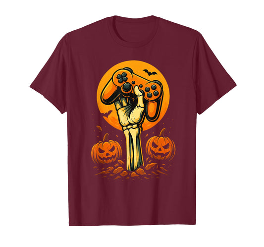 Halloween Skeleton Gamer Video Gaming Controller Boys Kids T-Shirt