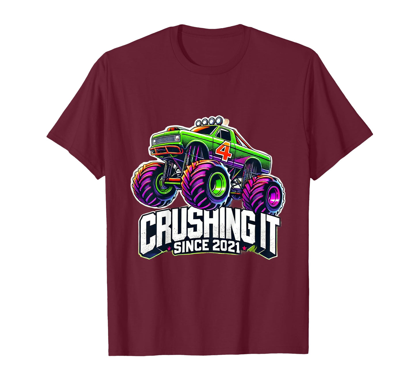 Kids Crushing It Since 2021 Colorful Monster Truck 4 years old T-Shirt