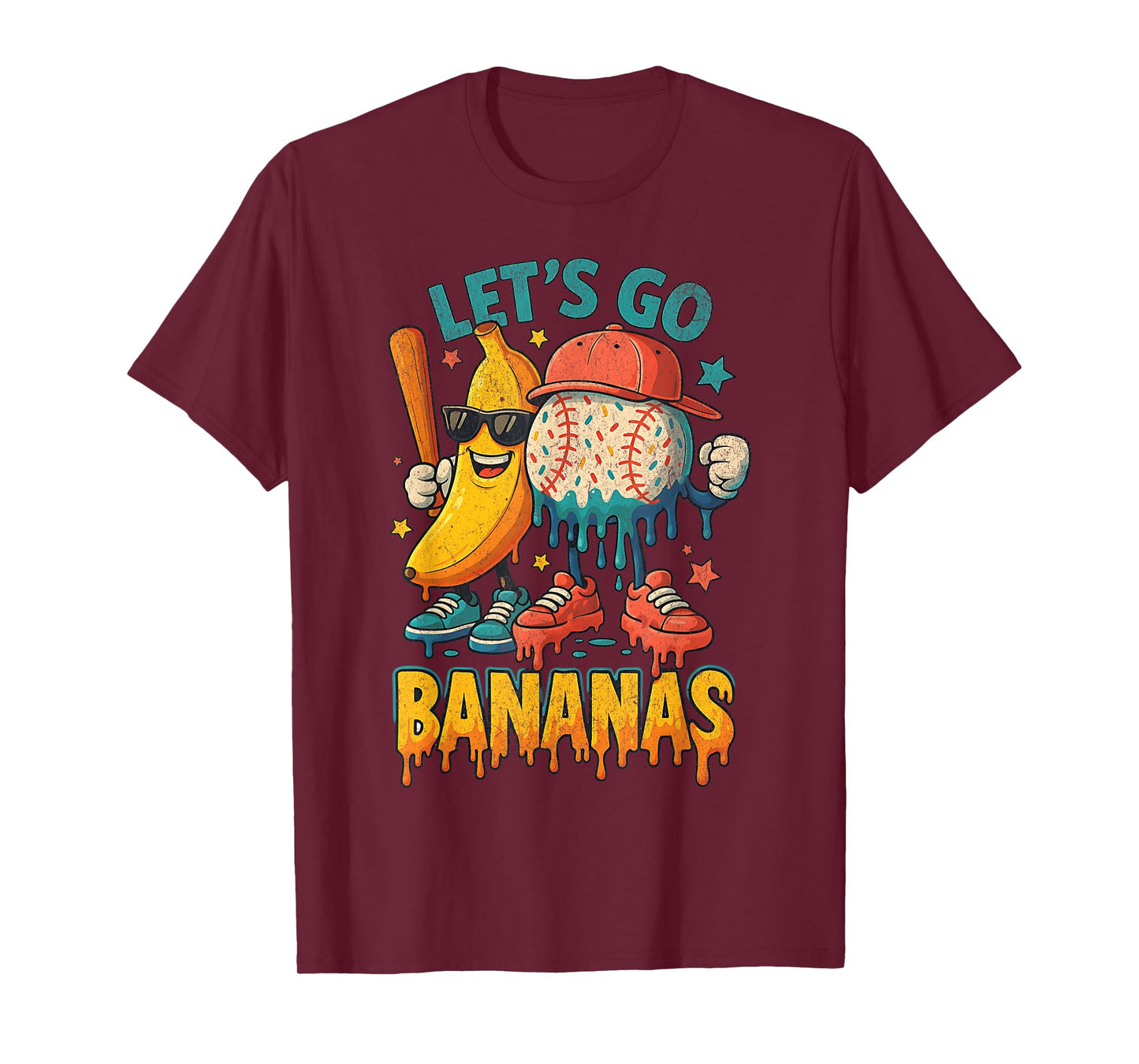 Baseball Banana Funny Sports Drip Art for Kids T-Shirt