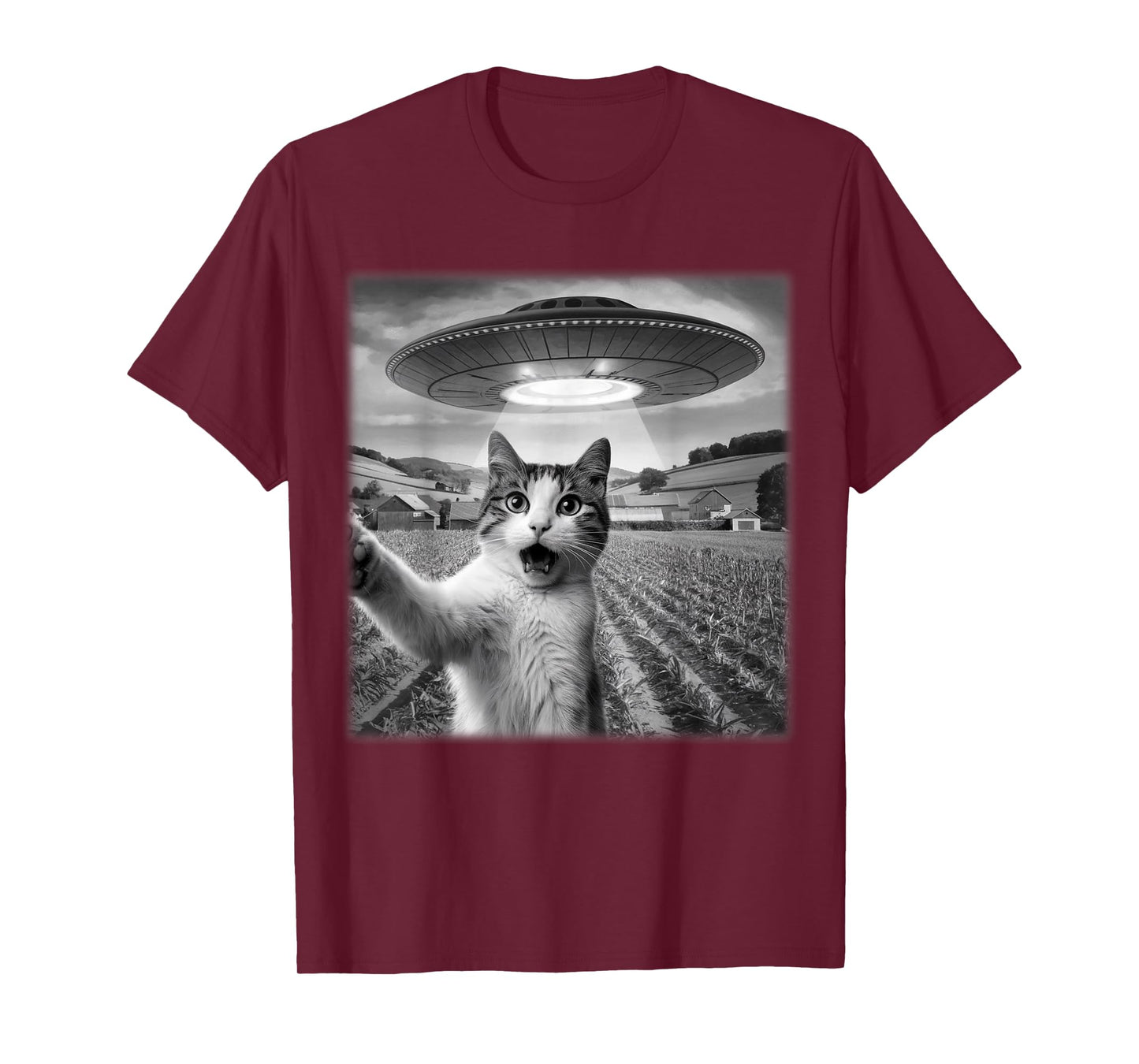 Cat Selfie With Alien UFO Funny Cat Meme For Men Women Kid T-Shirt