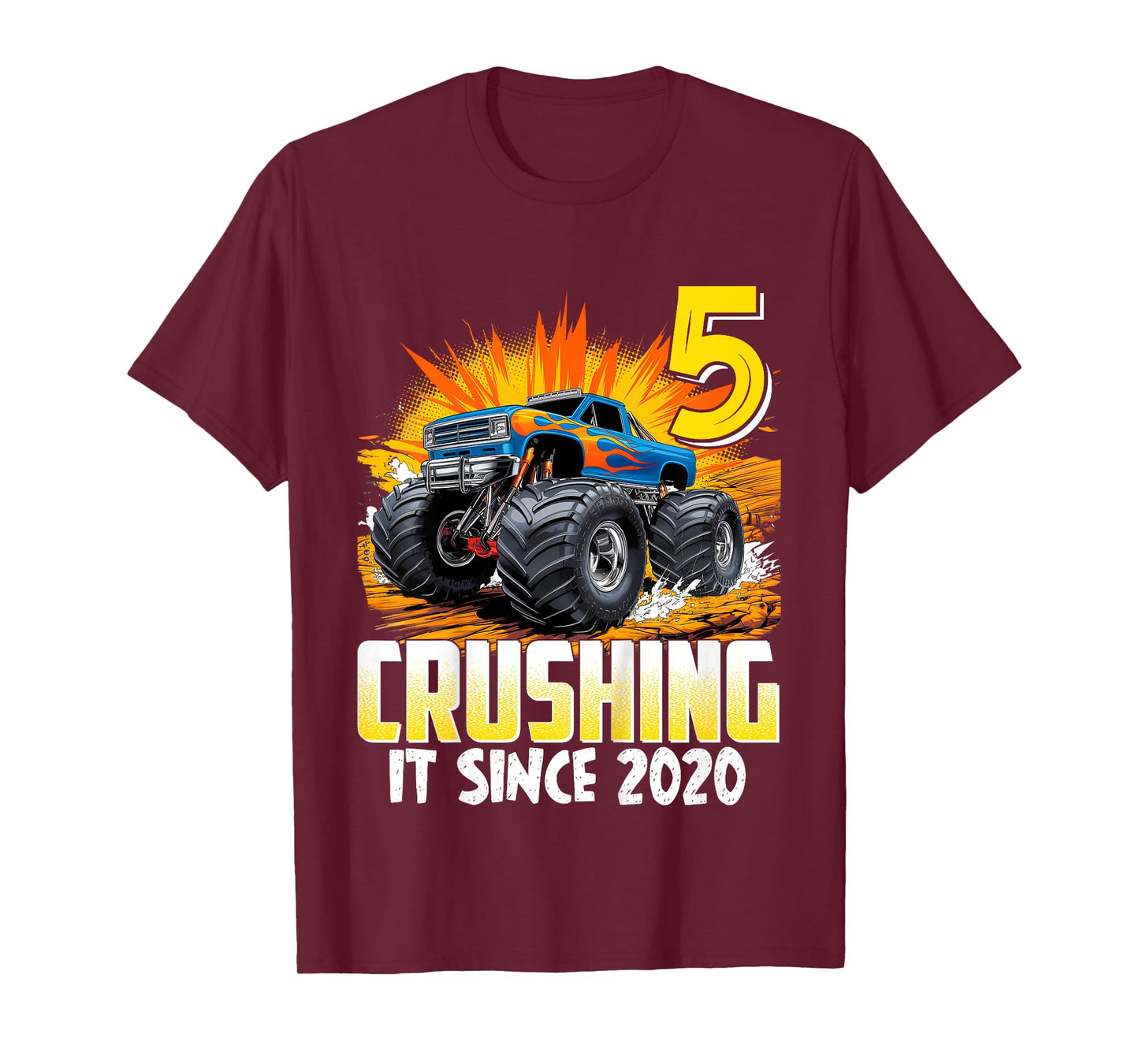 Kids Birthday Monster Truck 5 Year Old Boys 5th Party Born 2020 T-Shirt