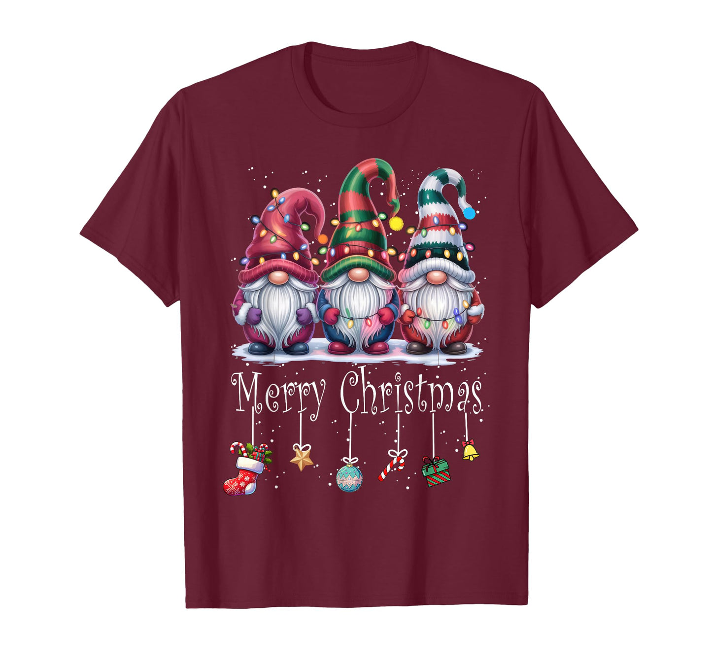 Funny Christmas Gnome Family Matching Outfit Holiday Lights T-Shirt