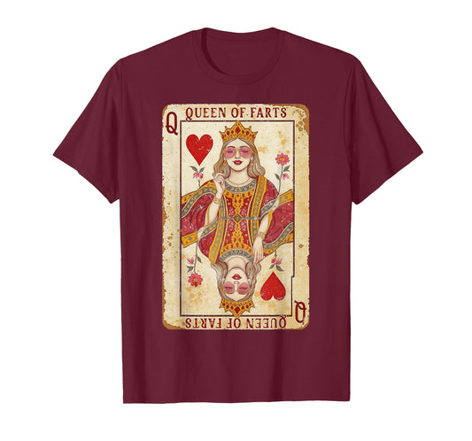 Retro Card Queen of Farts Funny Novelty Fart Queen Sarcastic T-Shirt