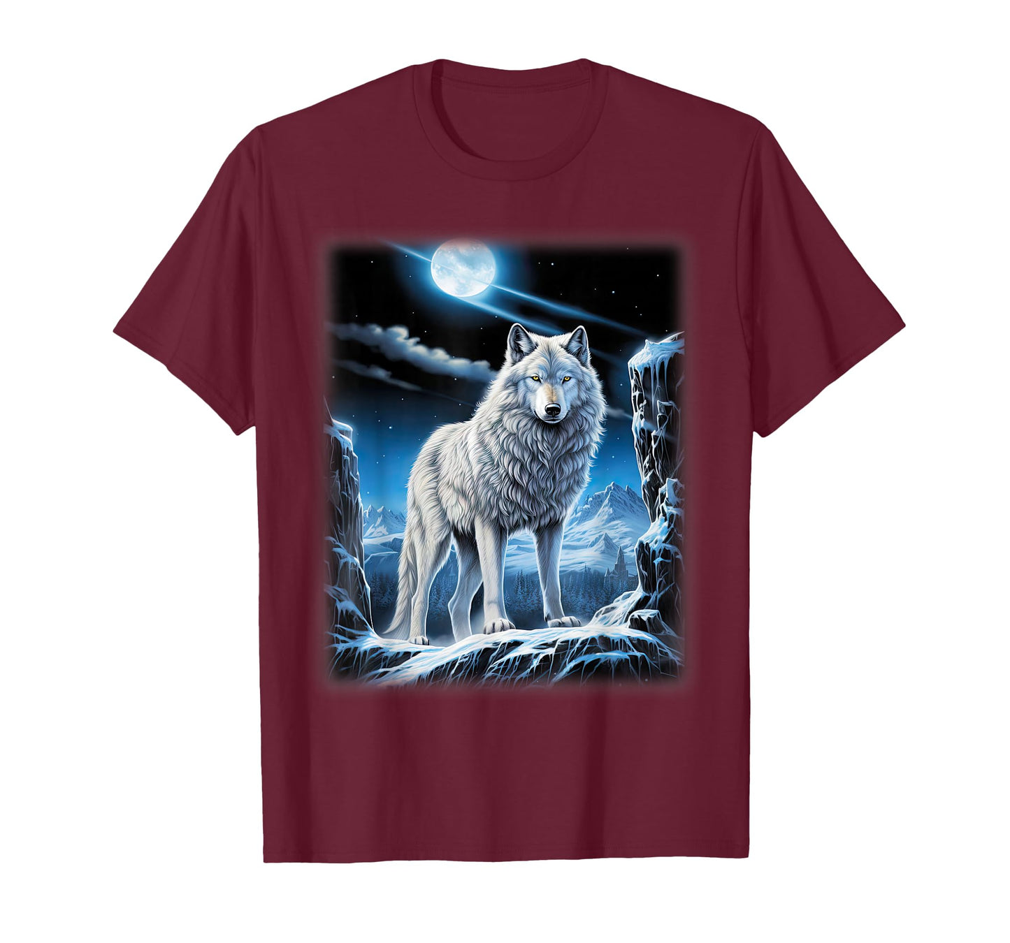 White Wolf standing on a snowy hill Forest Fantasy Nature T-Shirt