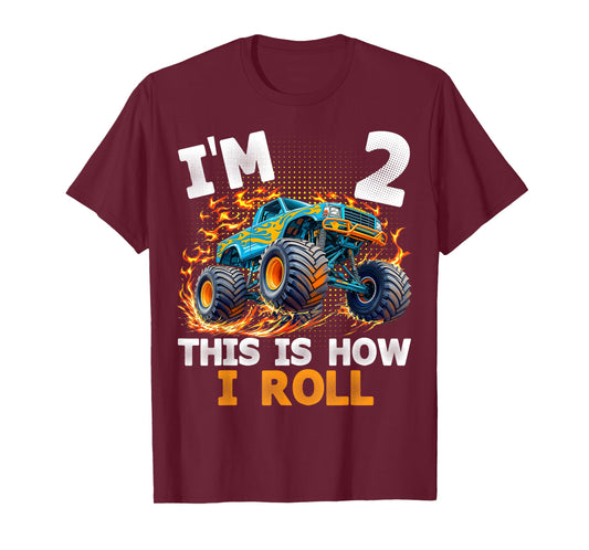 I'm 2 This is How I Roll Monster Truck 2nd Birthday Boys T-Shirt
