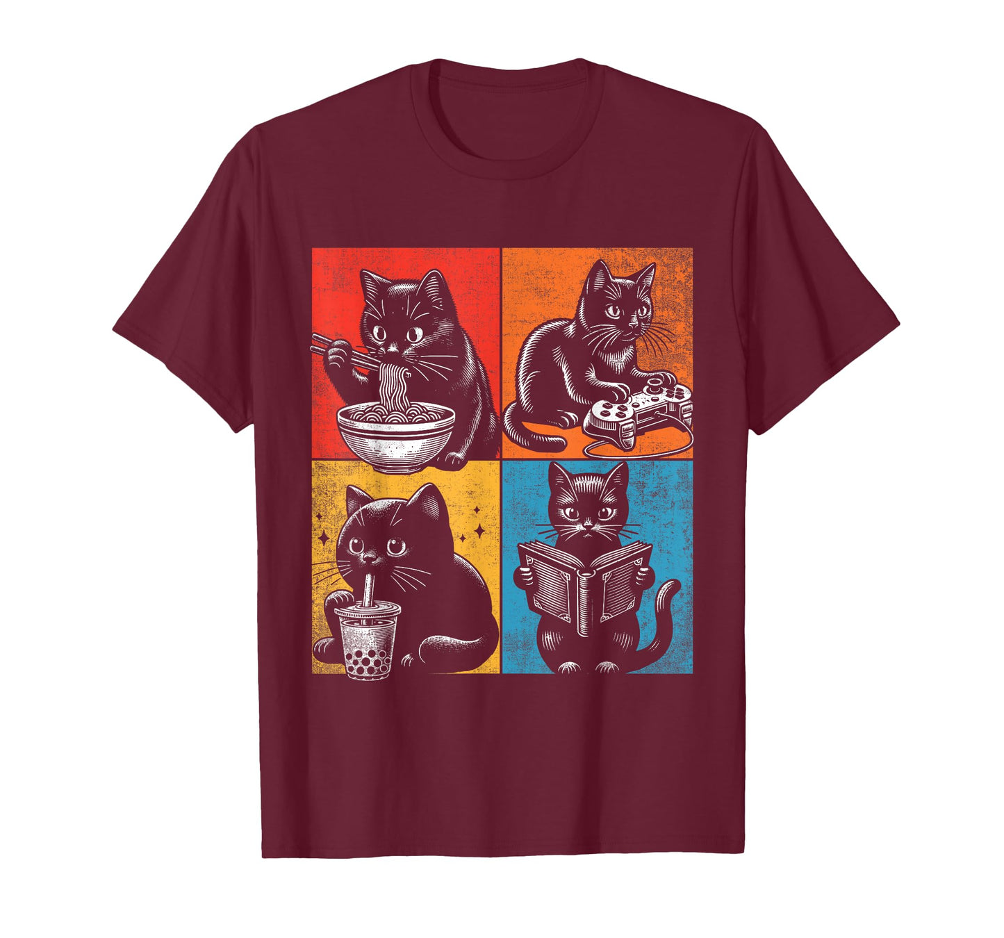 Funny Cat Ramen Boba Gaming And Reading Books Lover. Anime T-Shirt