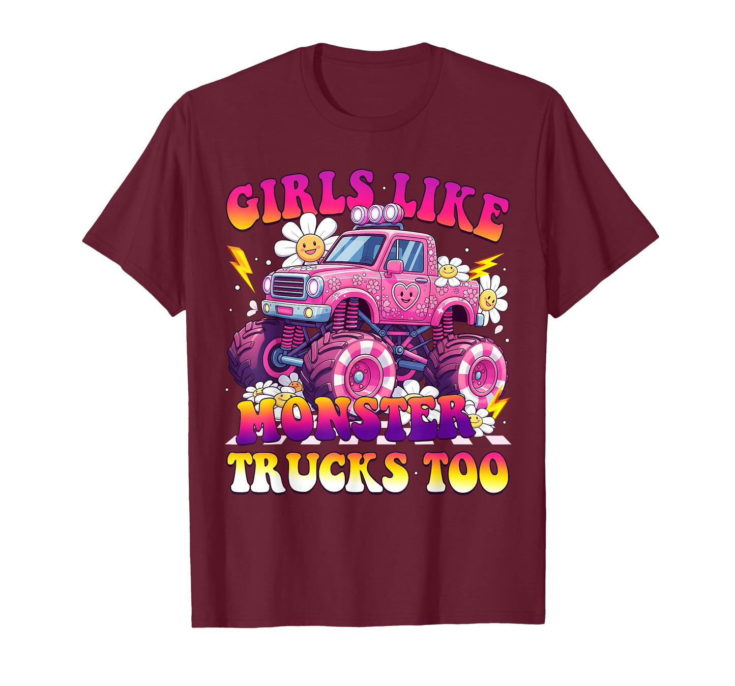 Pink Monster Truck Groovy Girls Like Monster Trucks Too T-Shirt