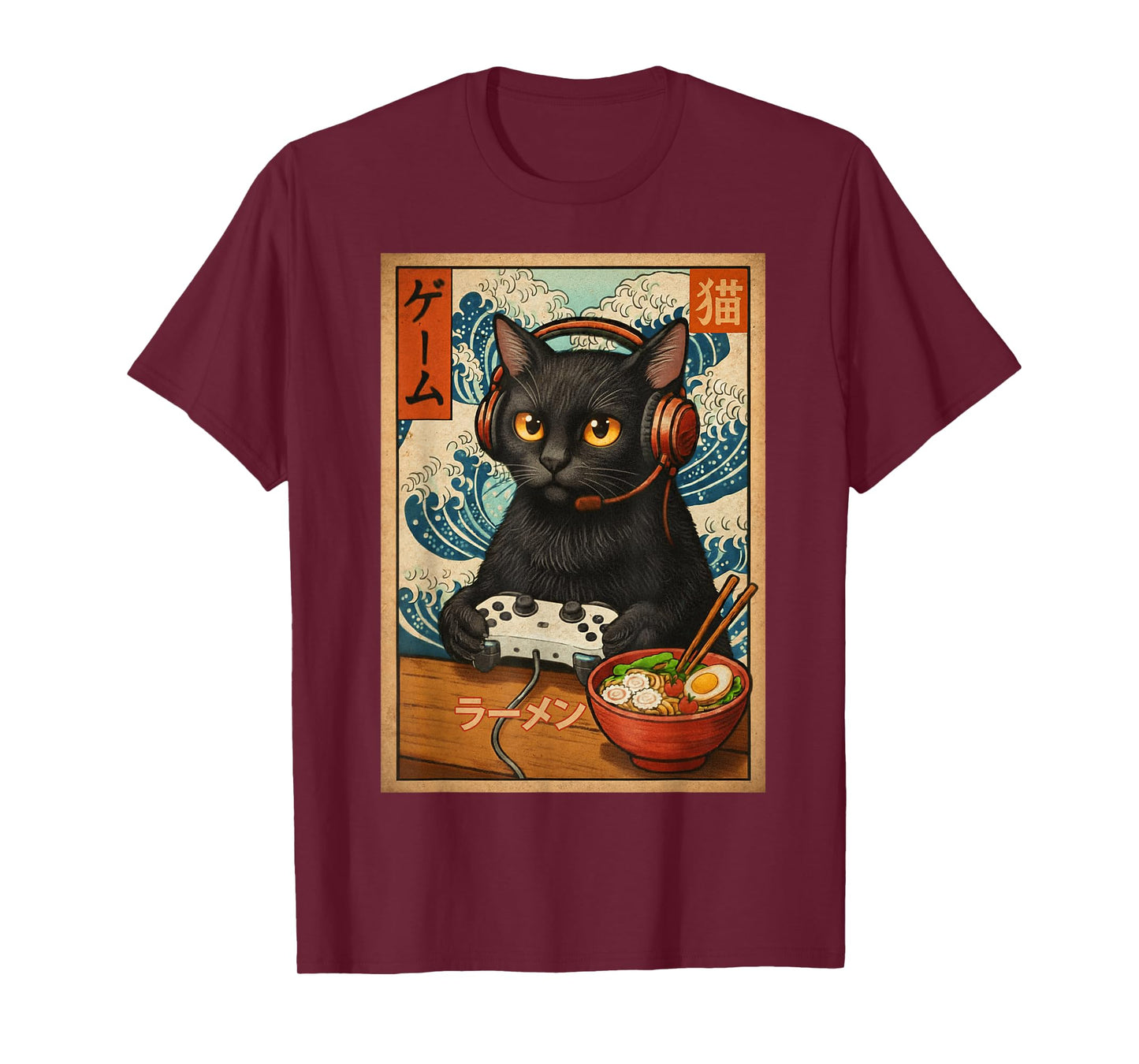Kawaii Gamer Cat Funny Retro Japanese Cat Ramen Gaming T-Shirt