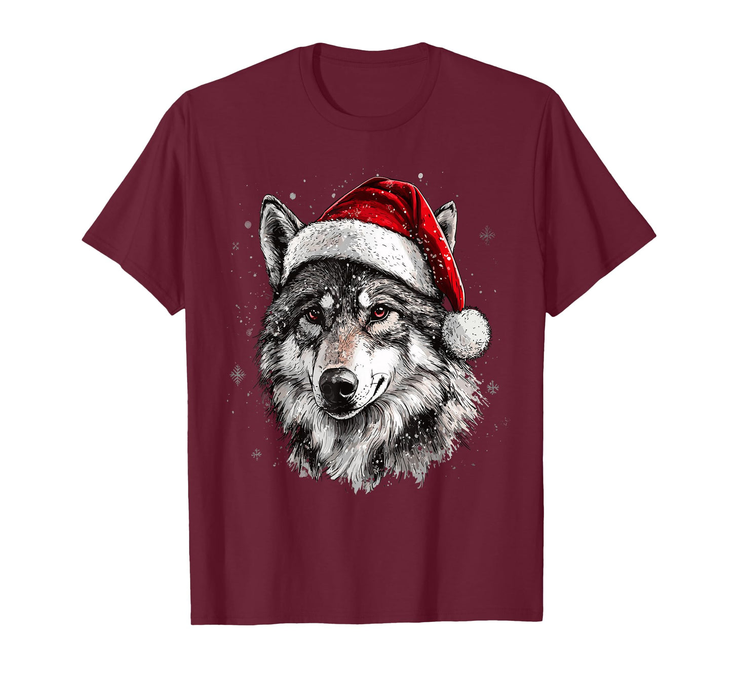 Wolf Santa Hat Funny Xmas Wolf Lovers Christmas Pajama T-Shirt