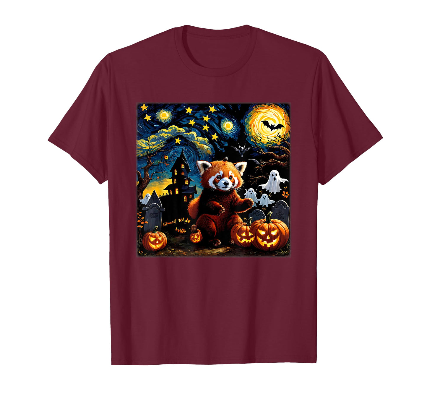 Spooky Halloween Red Panda Starry Night T-Shirt