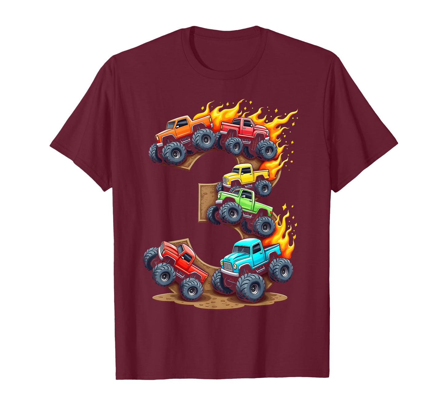 3 Year Old Monster Truck Boy Toddler 3rd Birthday Party T-Shirt