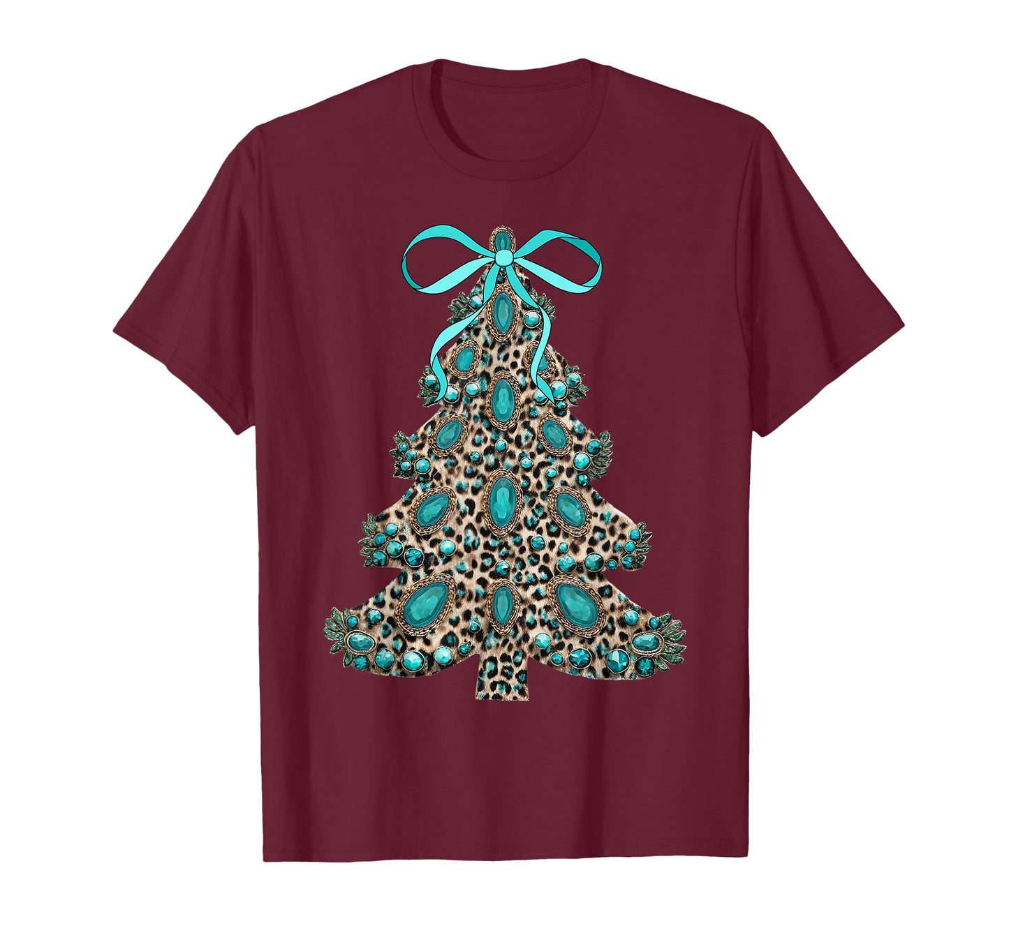 Boho Leopard Christmas Tree Cheetah Print Coquette Bow Xmas T-Shirt