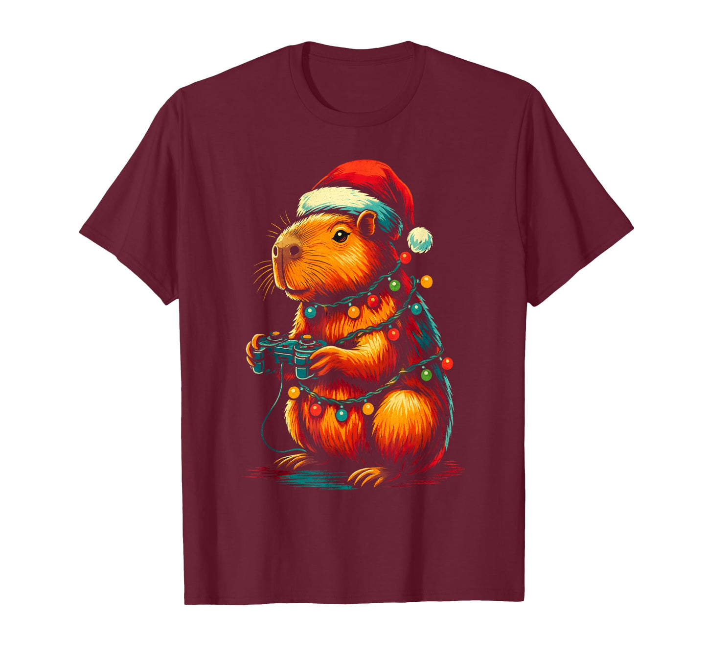 Christmas Capybara Gamer Xmas Light Video Game Lover Men Boy T-Shirt