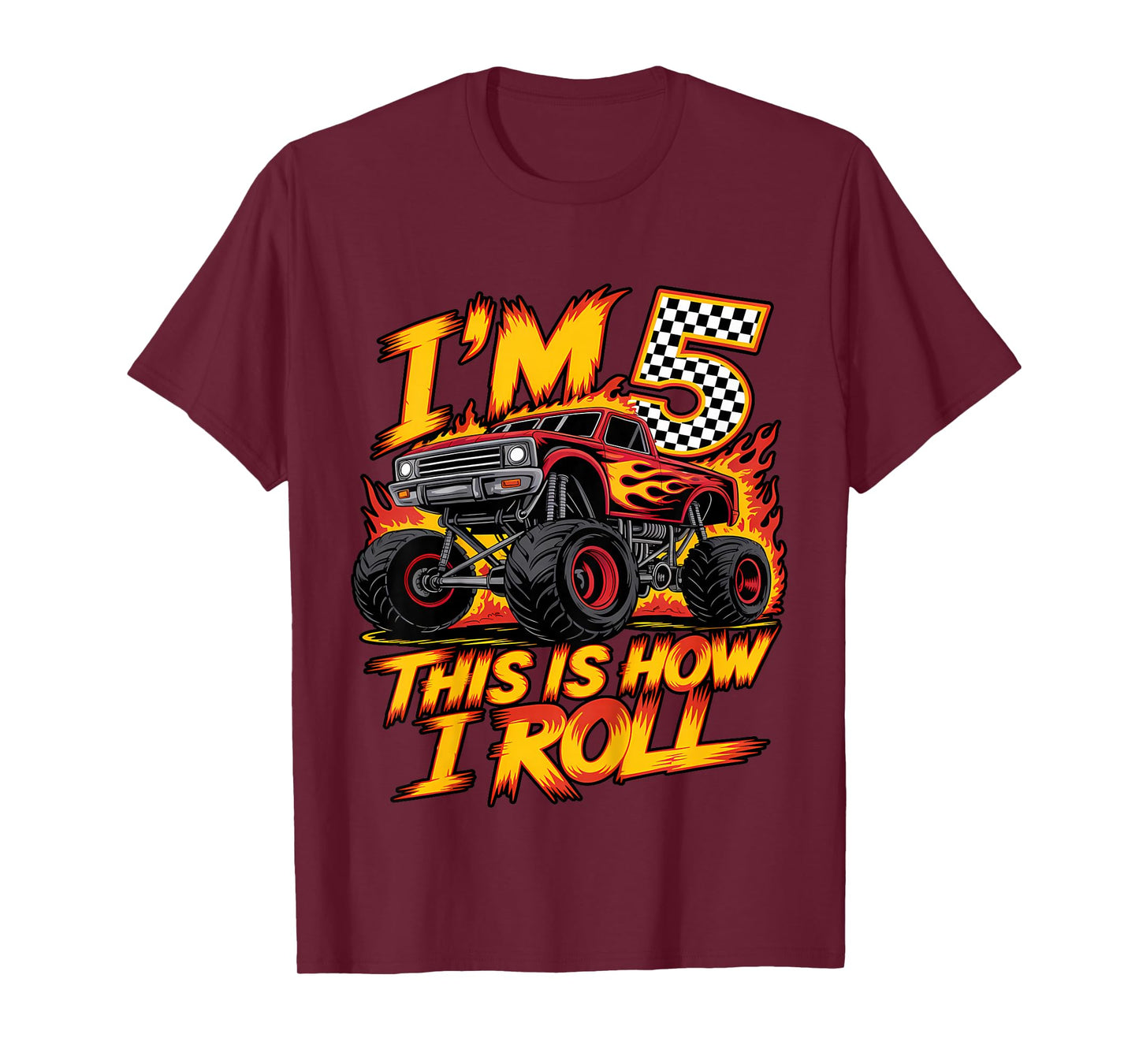 Monster Truck 5th Birthday 5 Year Old Boy Born 2020 Kids T-Shirt
