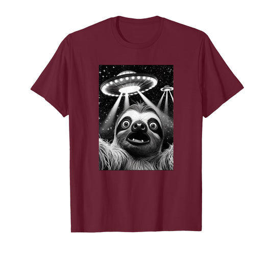 Sloth UFO | Funny Invasion Meme Retro Alien Sloth UFO Selfie T-Shirt