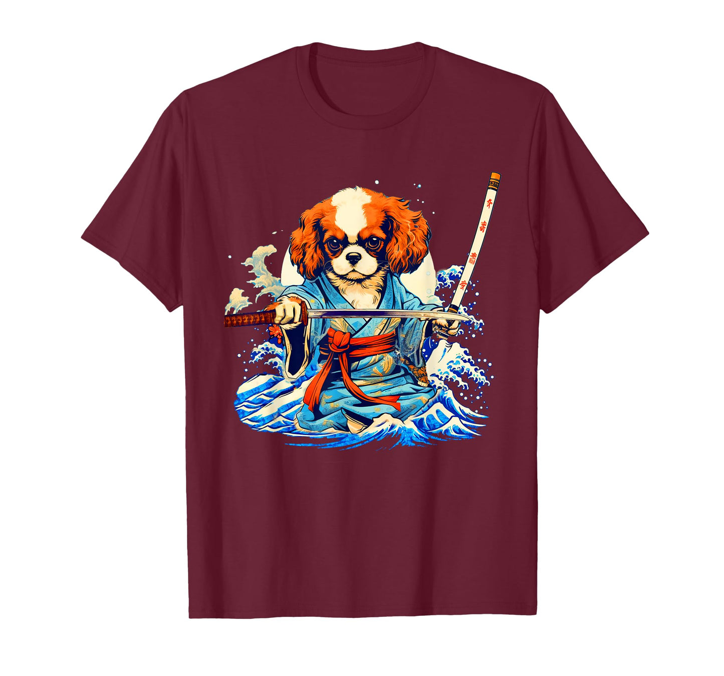Cavalier King Charles Spaniel Dog Japanese Ukiyoe Art Ninja T-Shirt for Men Women Girls Kids