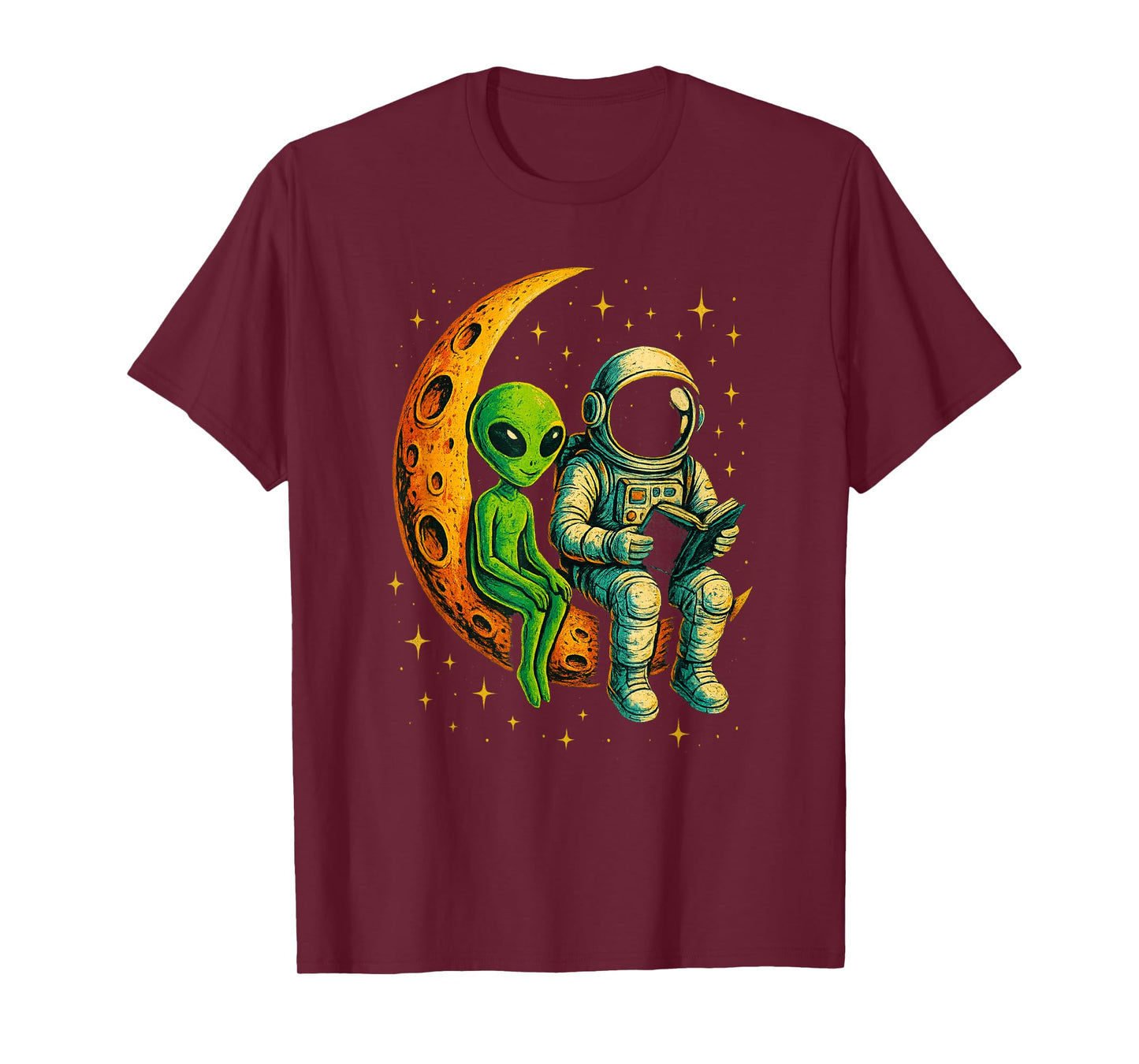 Astronaut Reading Book to Alien Moon Space T-Shirt