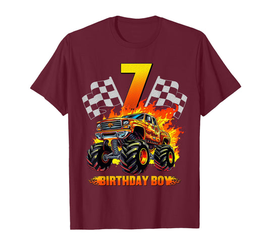 7 Year Old Birthday Monster Truck 7th Birthday Boy Kids T-Shirt