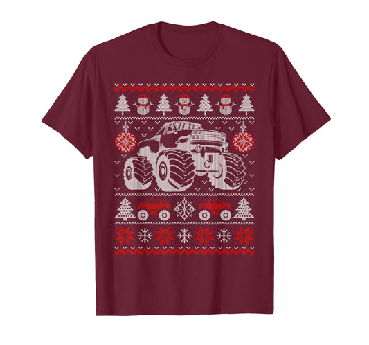Monster Truck Lovers Ugly Christmas Sweater Xmas Boys Kids T-Shirt