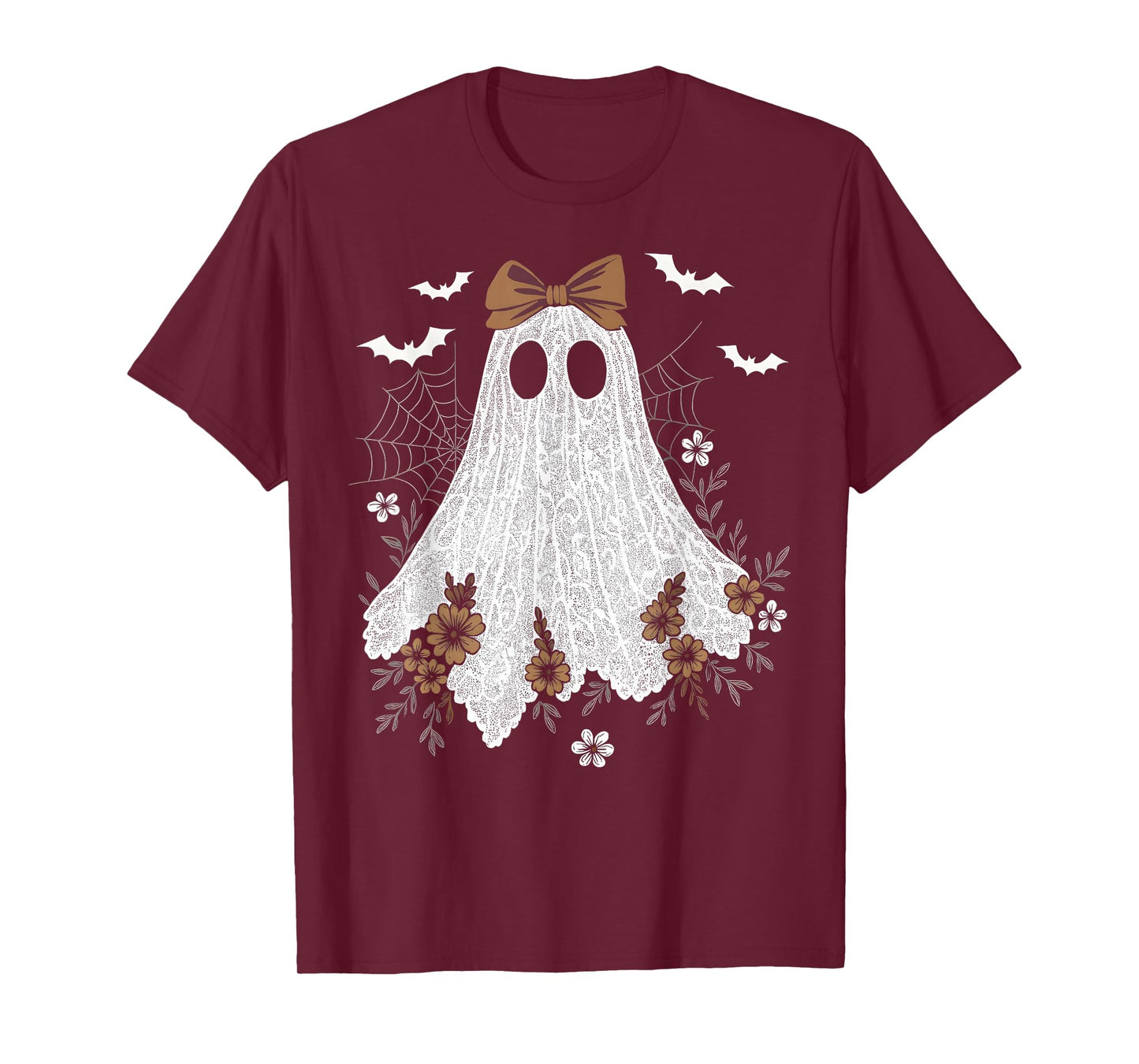 Coquette Ghost Halloween Flower Ghost Spooky Lace Ghost T-Shirt