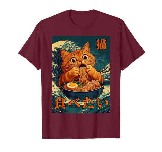 Cat Ramen Japanese Graphic Art Men Women Teens Funny Anime T-Shirt