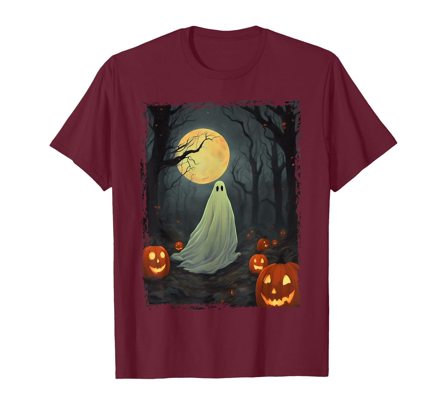 Vintage Ghost in Gothic Forest Full Moon Halloween T-Shirt