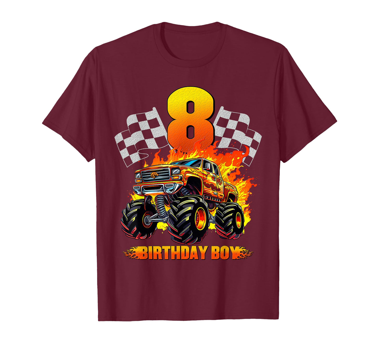 8 Year Old Birthday Monster Truck 8th Birthday Boy Kids T-Shirt