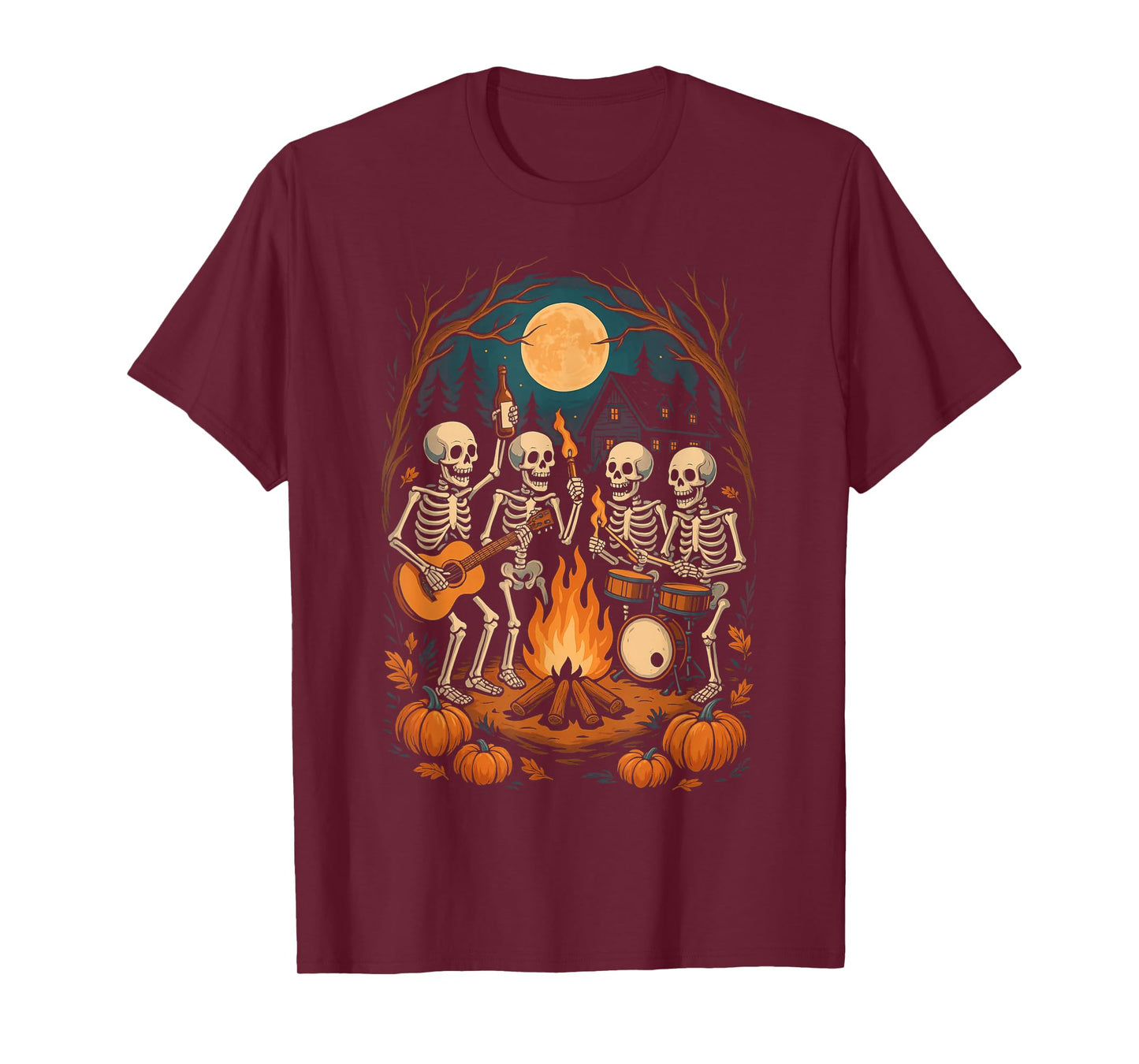 Vintage Ghost and Skeleton by Fire Camping Gothic Halloween T-Shirt