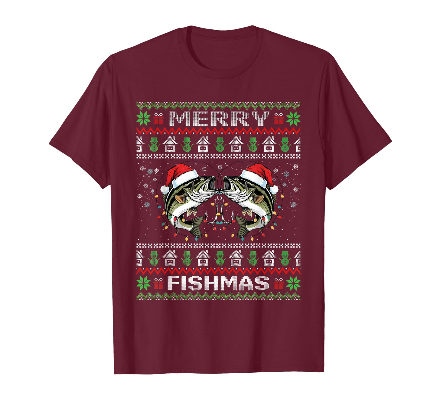 Merry Fishmas Bass Fish Fishing Christmas Ugly Sweater Xmas T-Shirt