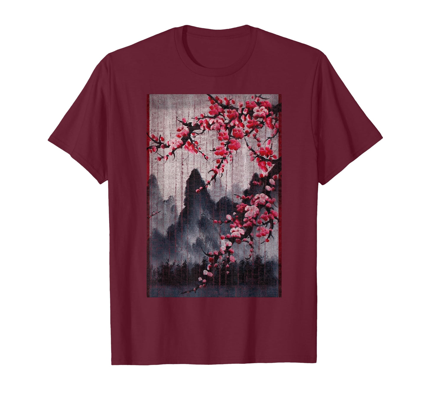 Vintage Cherry Blossom Woodblock Japanese Graphical Art T-Shirt