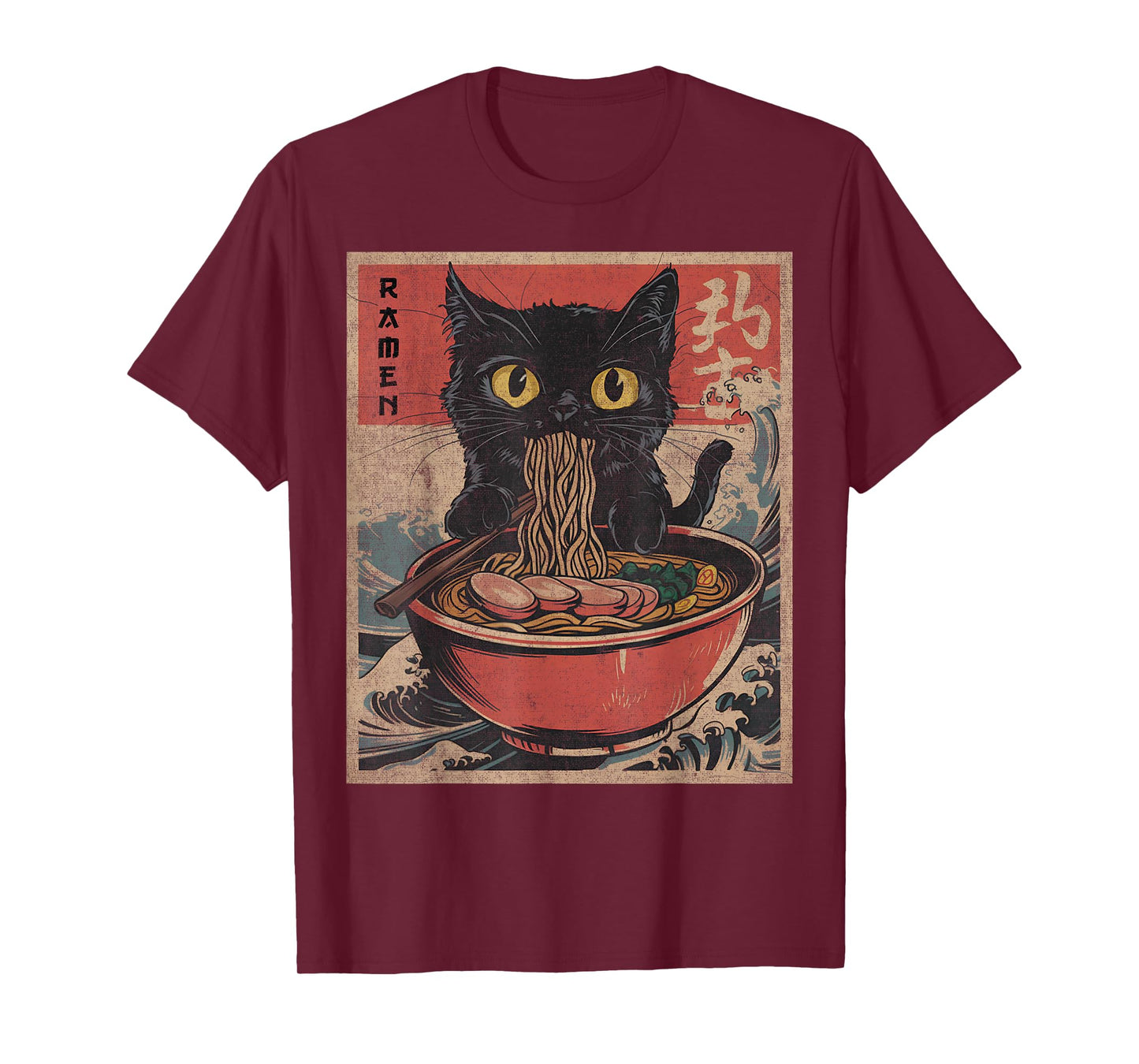cat eating ramen shirt Japanese Funny Graphic Kawaii Noodles T-Shirt