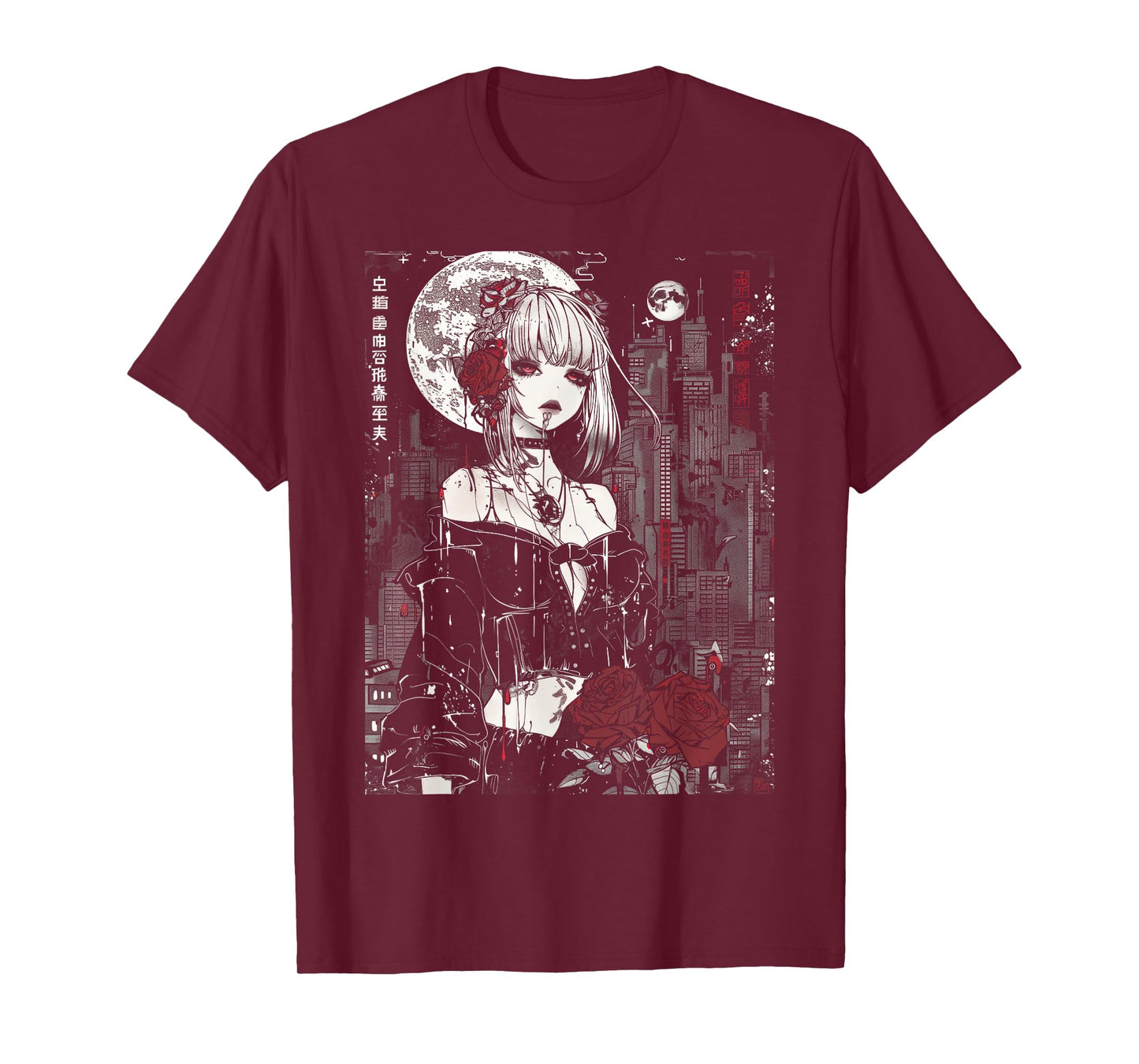 Anime Japanese Goth Cyberpunk City Gothic Vampire Roses T-Shirt