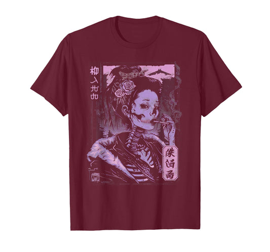 Anime Japanese Goth Cyberpunk City Skull Vintage Gothic Art T-Shirt